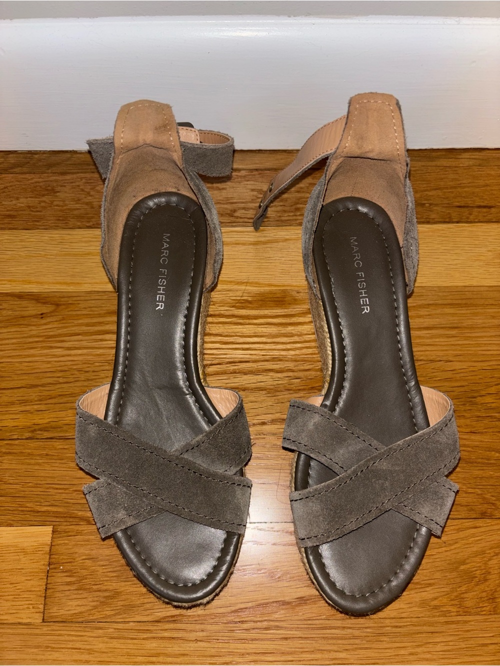 Marc Fisher Taupe Suede Crisscross Ankle-Strap Sandals